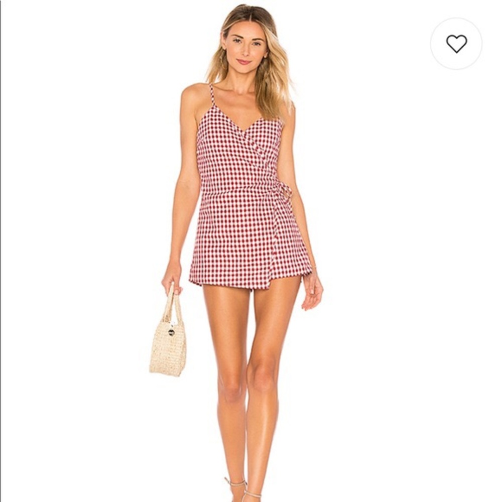 By the way Scotty Wrap Romper in red gingham